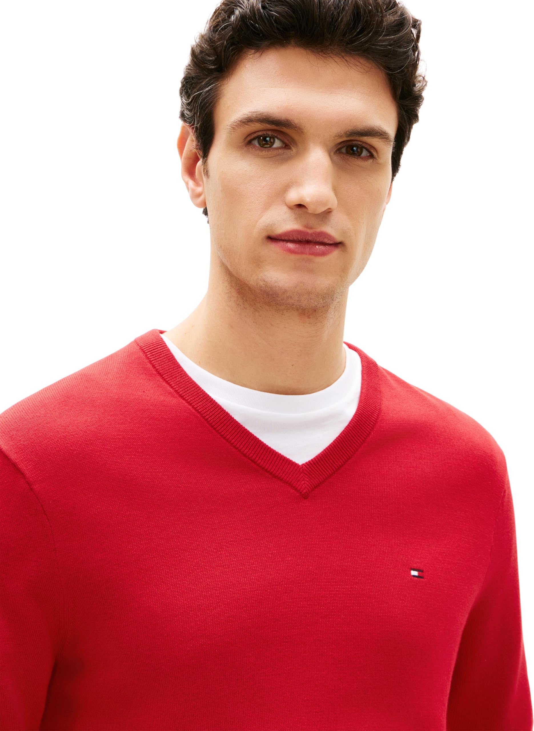 Tommy Hilfiger Herren Pullover Essential Cotton V-Ausschnitt, Rot (Medium Red), S 2