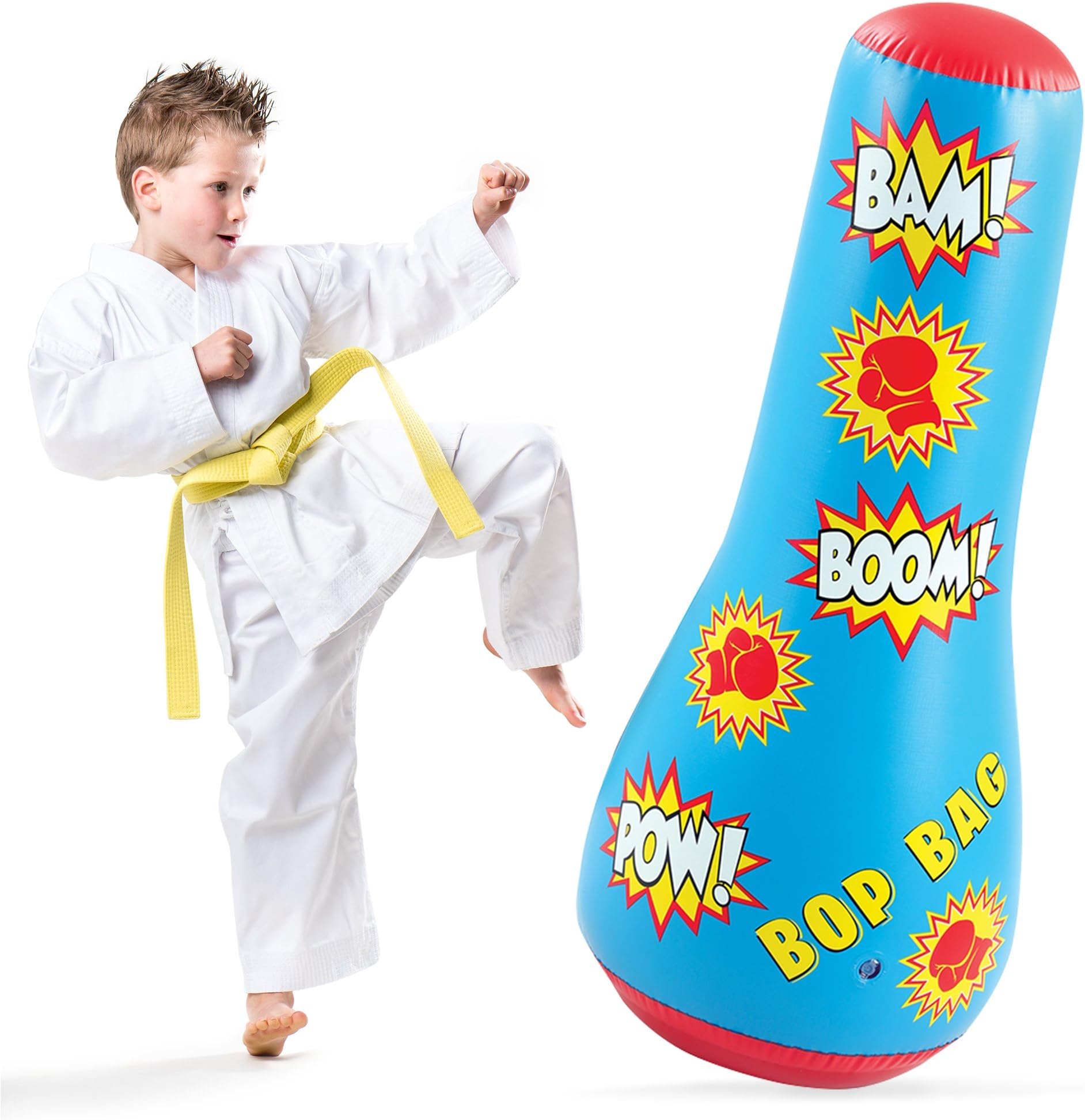 KLEEGER Inflatable Punching Bag For Kids: Giant Free Standing Boxing Toy For Children, Air Bop Bag For Boys & Girls, Exercise & Stress Relief