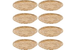 SEHOI 8 PCS 10 Inch Bamboo Wicker Plate Holders, Brown Wicker Paper Plate Holders, Round Woven Basket Plate Holders for Home, Parties, Picnic, Barbecue