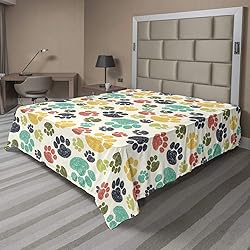 Ambesonne Dog Lover Flat Sheet, Hand Drawn Paw