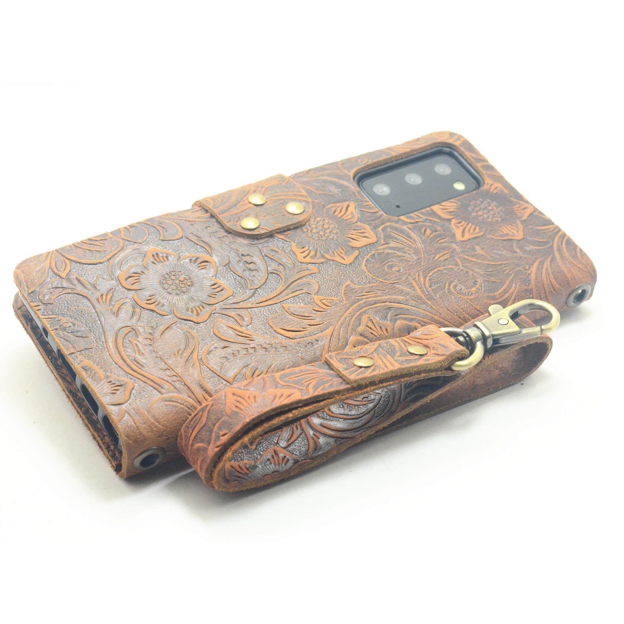 JJNUSA Handmade Genuine Distressed Leather Wallet for Samsung Galaxy Note 20 6.7 inch 2020 5G Flip Cover Case