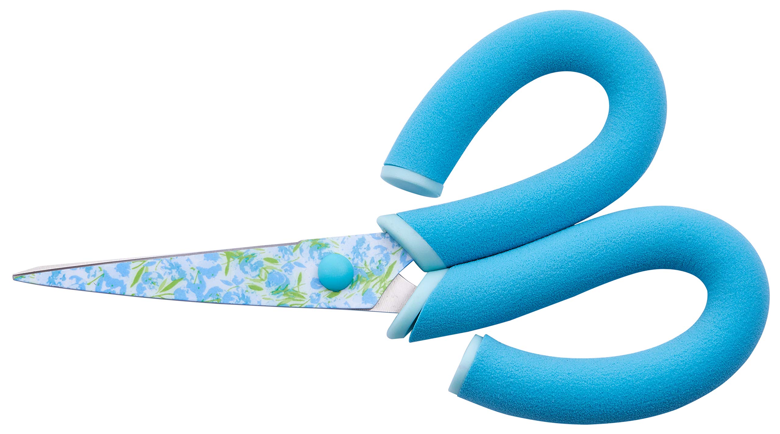 It's Academic Pillow Grips 8-Inch Scissors with Comfort Handles, Floral Blade, Blue