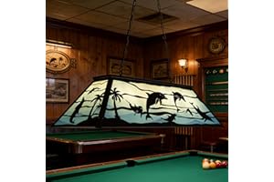 Wellmet Tiffany Pool Table Light 4 Lights, Game Room Billiard Table Lights, Modern Dining Room Chandeliers for Kitchen Island, Cabin, Dolphin Style (Blue)