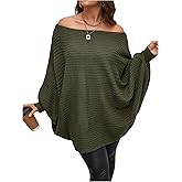 WDIRARA Women's Plus Size Off The Shoulder Long Sleeve Sweater Pullovers