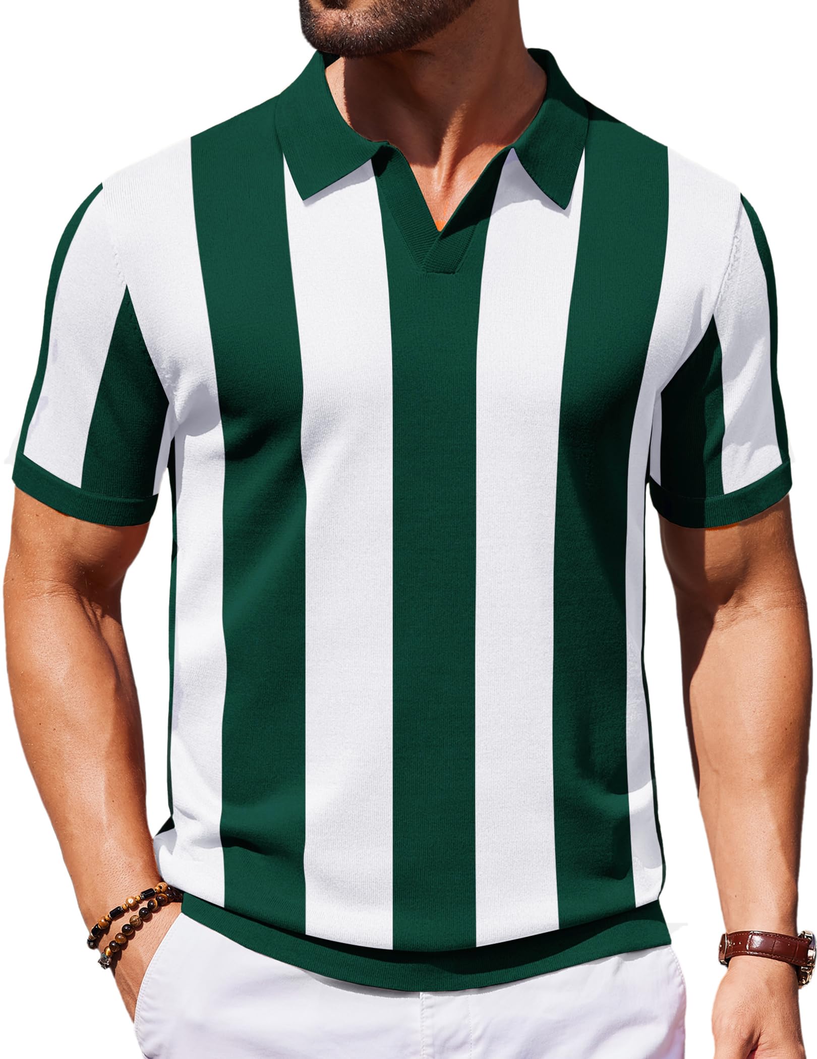 COOFANDY Polo Shirts for Men Casual V Neck Ribbed