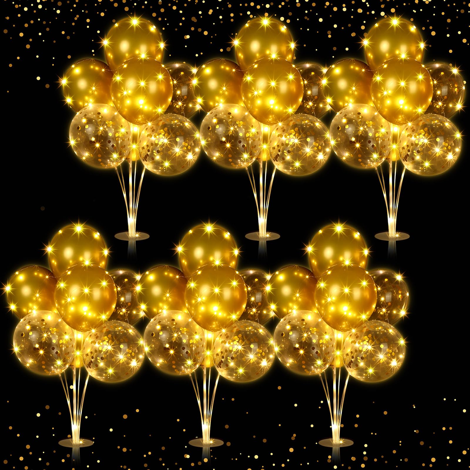 Photo 1 of Junkin 6 Set Balloons Centerpieces for Table with LED String Light 60 Pcs Balloons Light up Table Balloon Stand Centerpieces for Baby Shower Birthday Wedding Anniversary(Gold)