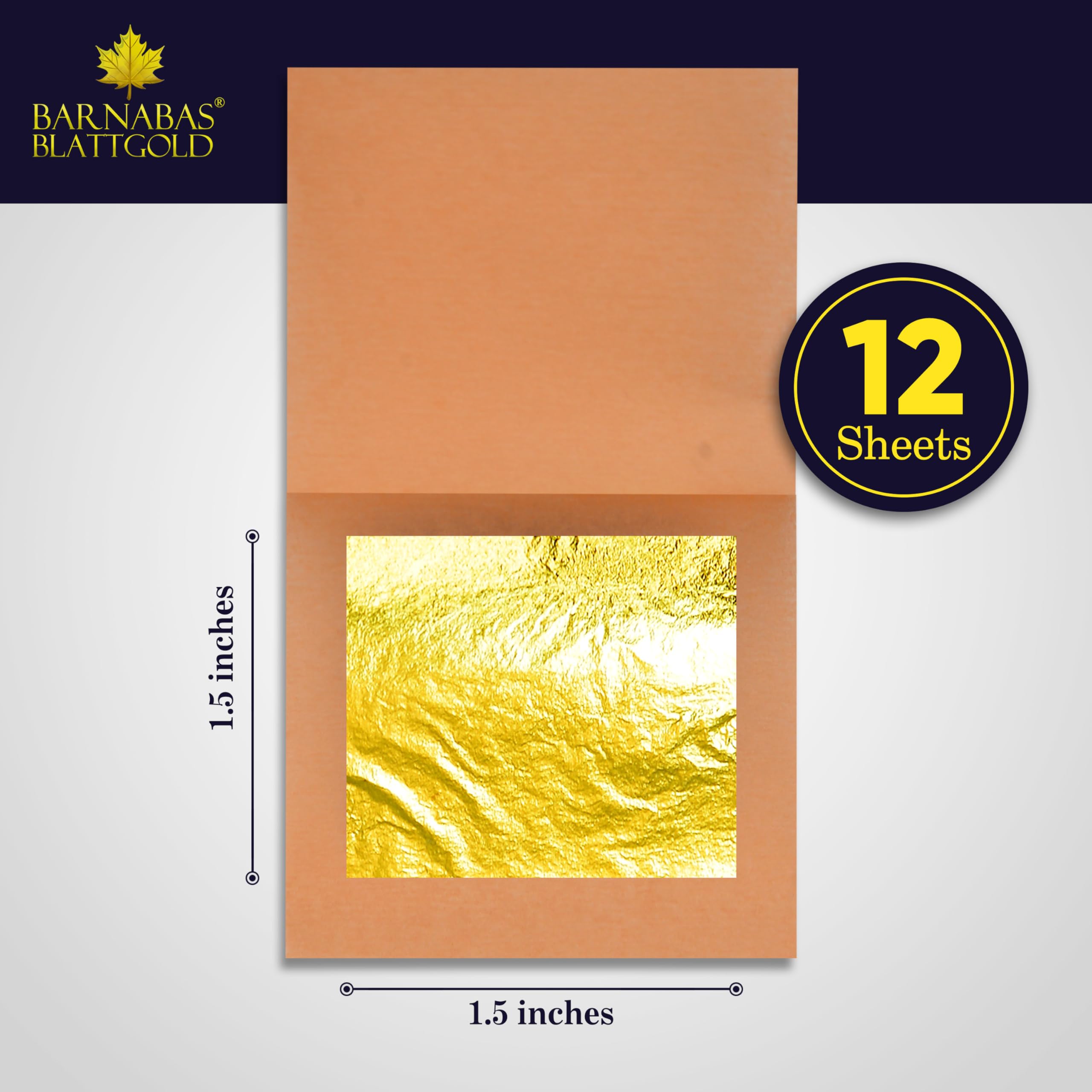 Edible Gold Leaf 24K by Barnabas Blattgold - Cake Decorations, Loose Gold Leaf Sheets for Cupcakes, 1.5 inches, Book of 12 Gold Foil Sheets