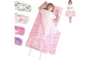 LASOFTAN Toddler Nap Mat for Preschool 50''x30'' Sleeping Mat with Removable Pillow and Minky Blanket for Kids Ages 3-7 Roll Up Soft Sleeping Bag for Boys Girls Kindergarten Daycare Sleepover