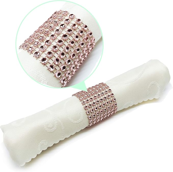 Yuengs Rose Gold Napkin Rings 100PCS Rhinestone Napkin
