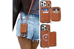 ORNARTO Magnetic Detachable Wallet Case for iPhone 16 Pro Max, [Compatible with MagSafe], Crossbody Wallet Case with Card Holder Wrist Strap, RFID Blocking PU Leather Wallet Phone Cover 6.9", Brown