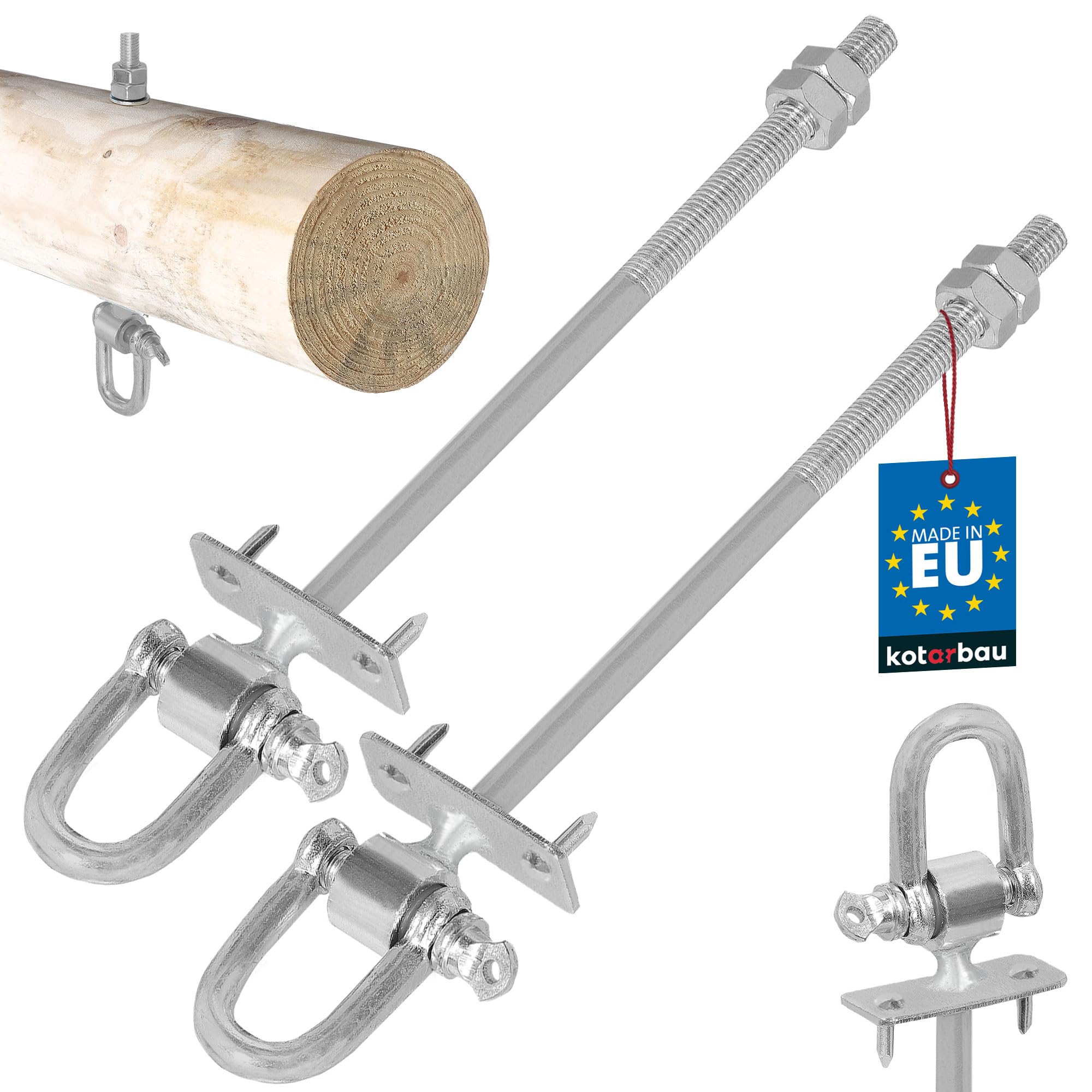 KOTARBAU® Set of 2 Swing Hooks M10 x 190 mm with Shackle and Bolt Hook Thread Hammock Mounting Hook for Swing Swing Suspension Attachment Galvanised Bolts