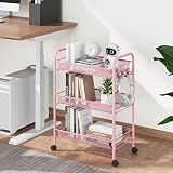 3-Tier Rolling Cart On Wheels Pink Easy Assemble Storage Trolley view 6