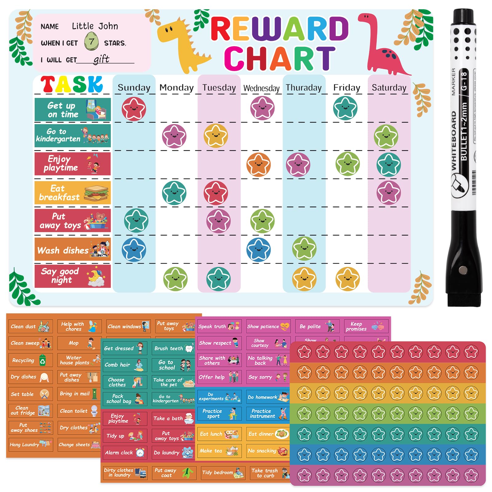 Kunoli Magnetic Reward Chart for children With Reusable Magnets 96 Behaviour Stickers, 70 Star Stickers for Social, Routine, Potty Training