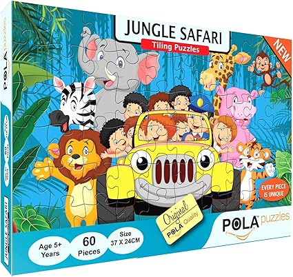 Pola Puzzles Jungle Safari 60 Pieces Tiling Puzzles (Jigsaw Puzzles, Puzzles for Kids, Floor Puzzles), Puzzles for Kids Age 5 Years and Above. Size: 37 cm X 24 cm (Jungle Safari)