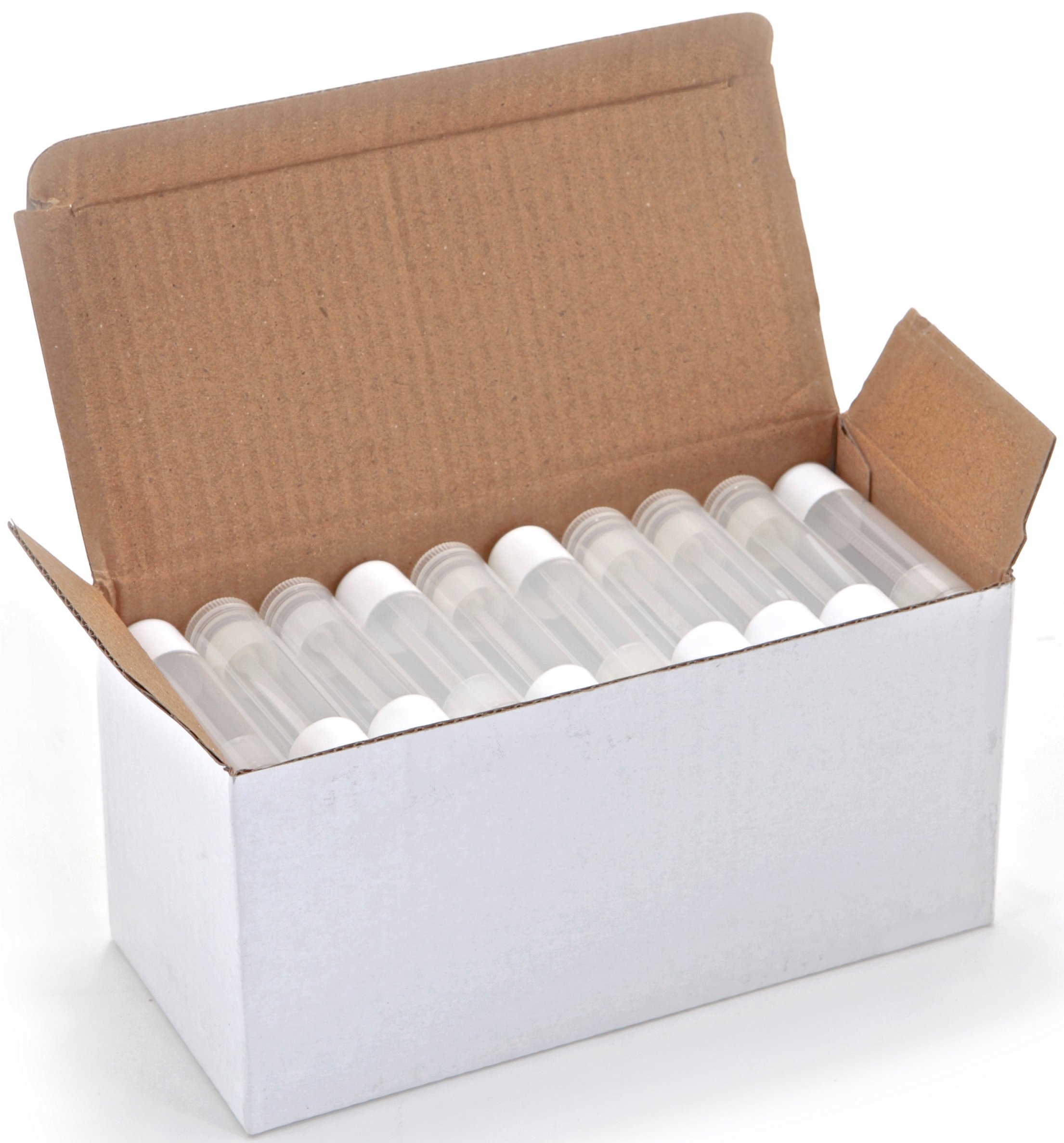 Photo 1 of Vivaplex 50, Clear, Empty, 5.5 ml Lip Balm Tubes with White Caps