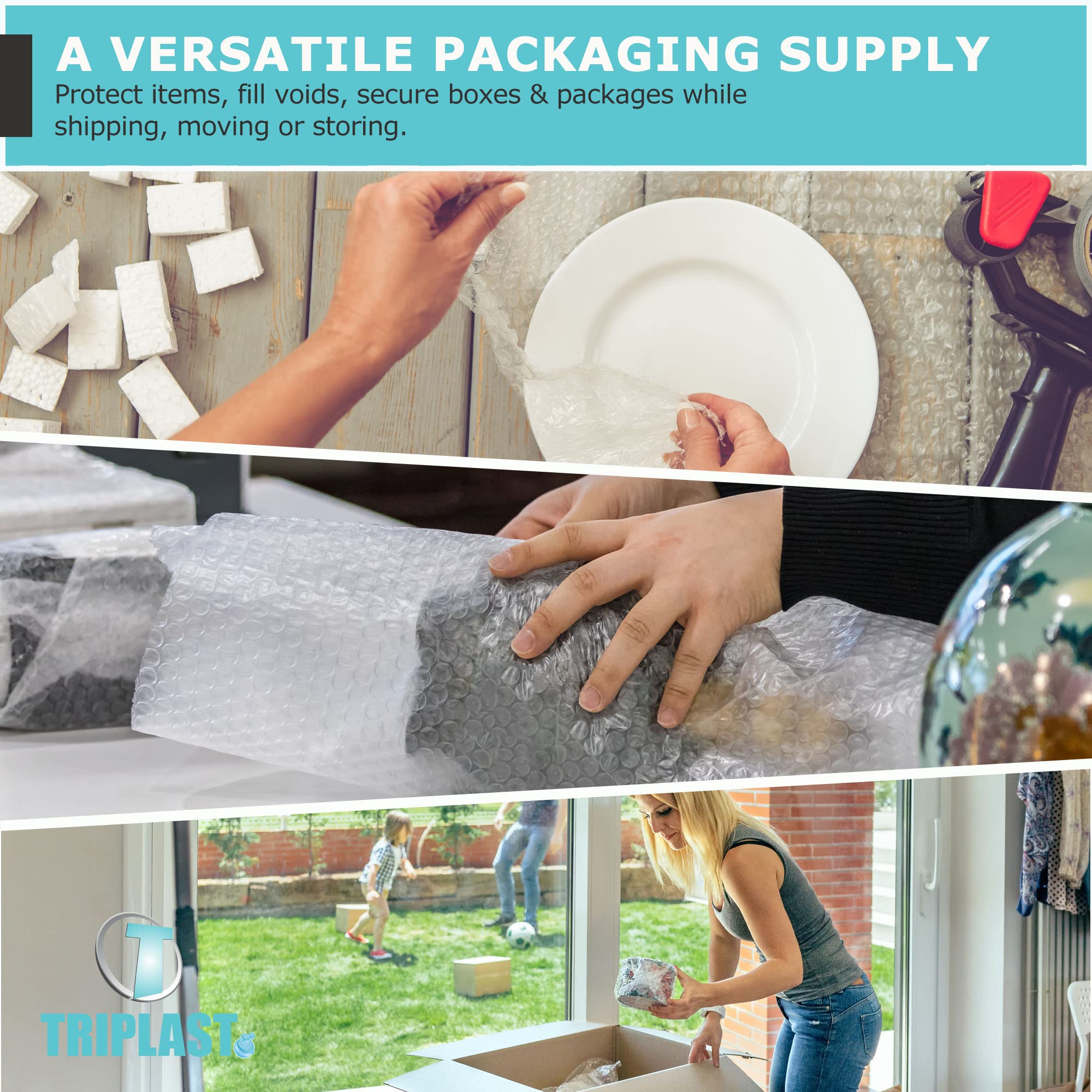 Triplast Large Roll of Bubble Wrap 500mm x 100m – Air Bubbles Packaging for House Moving & Packing Storage Boxes
