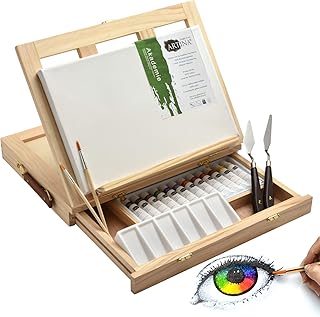 Artina 19-teiliges Malset Milano Malkoffer - Set mit integrierter Tischstaffelei & Keilrahmen Acrylfarbe Pinsel Palette Spachtel