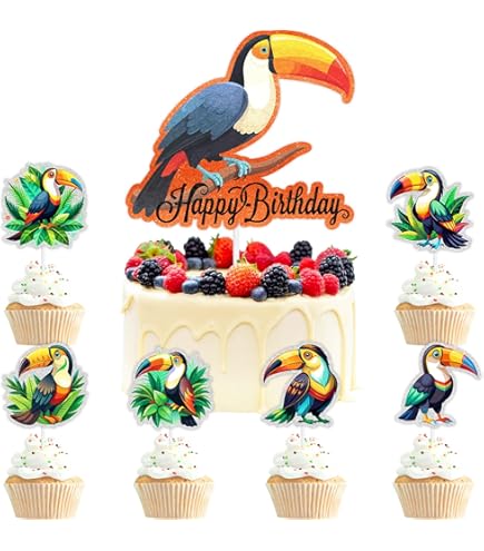 Decoración Para Pastel De Cumpleaños De Loro, Decoración Temática De Pájaros Tropicales, Palillo De Pastel De Cumpleaños, Decoración De Fiesta De Tucán Para Pájaros Voladores, Suministros De Baby Shower