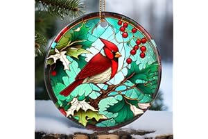 Touber Cardinal Ornament, Christmas Decoration, Holiday Present Idea, Heirloom Keepsake, Round Ceramic, Bauble Present, Cardinal