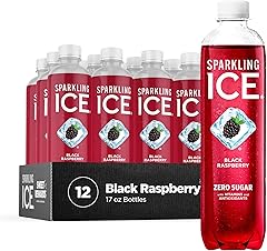 Sparkling Ice, Frambuesa Negra. Agua con gas, con antioxidantes y vitaminas, cero azúcar. Botellas de 17 oz (Paquete de 12).