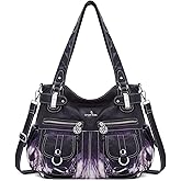 Angel Kiss Women's Designer Handbag Large Double Zipper Multi Pocket Washed Leather Purse