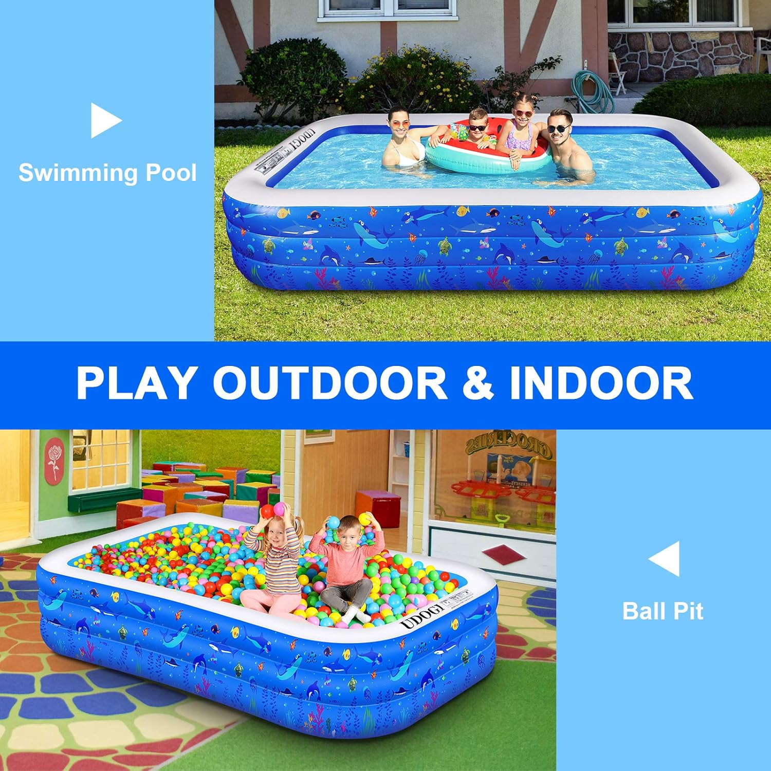Inflatable Swimming Pool, 118" X 72" X 22" Full-Sized Family Lounge Pool for Kids Adults Baby Children, Thick Wear-Resistant Blow Up Kiddie Pools for Outdoor Garden Backyard Summer Water Party: Kitchen & Dining