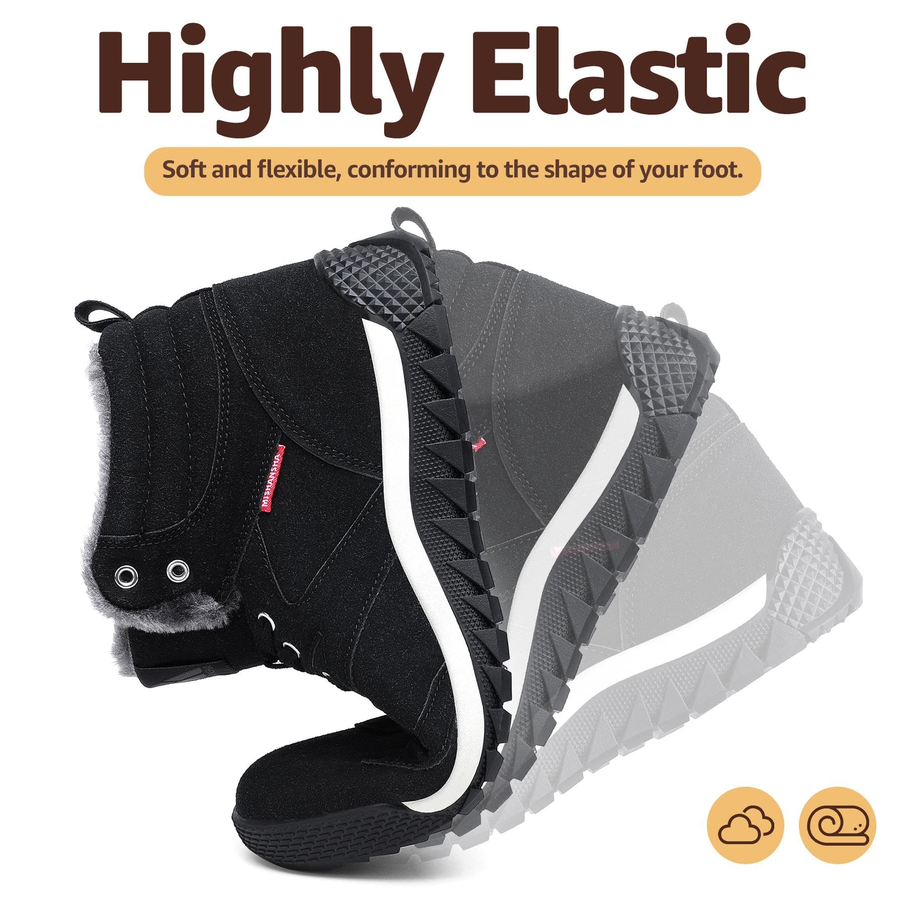 Mishansha Herren Damen Winterschuhe Warm Gefüttert Schneestiefel Winter Outdoor Boots Winterstiefel Schwarz 42 EU 6