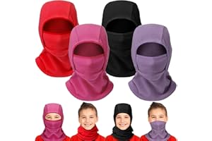 Funtery 4 Pcs Winter Kids Balaclava Face Mask for Boy Girl Warm Windproof Fleece Face Mask for Skiing Cycling Gear