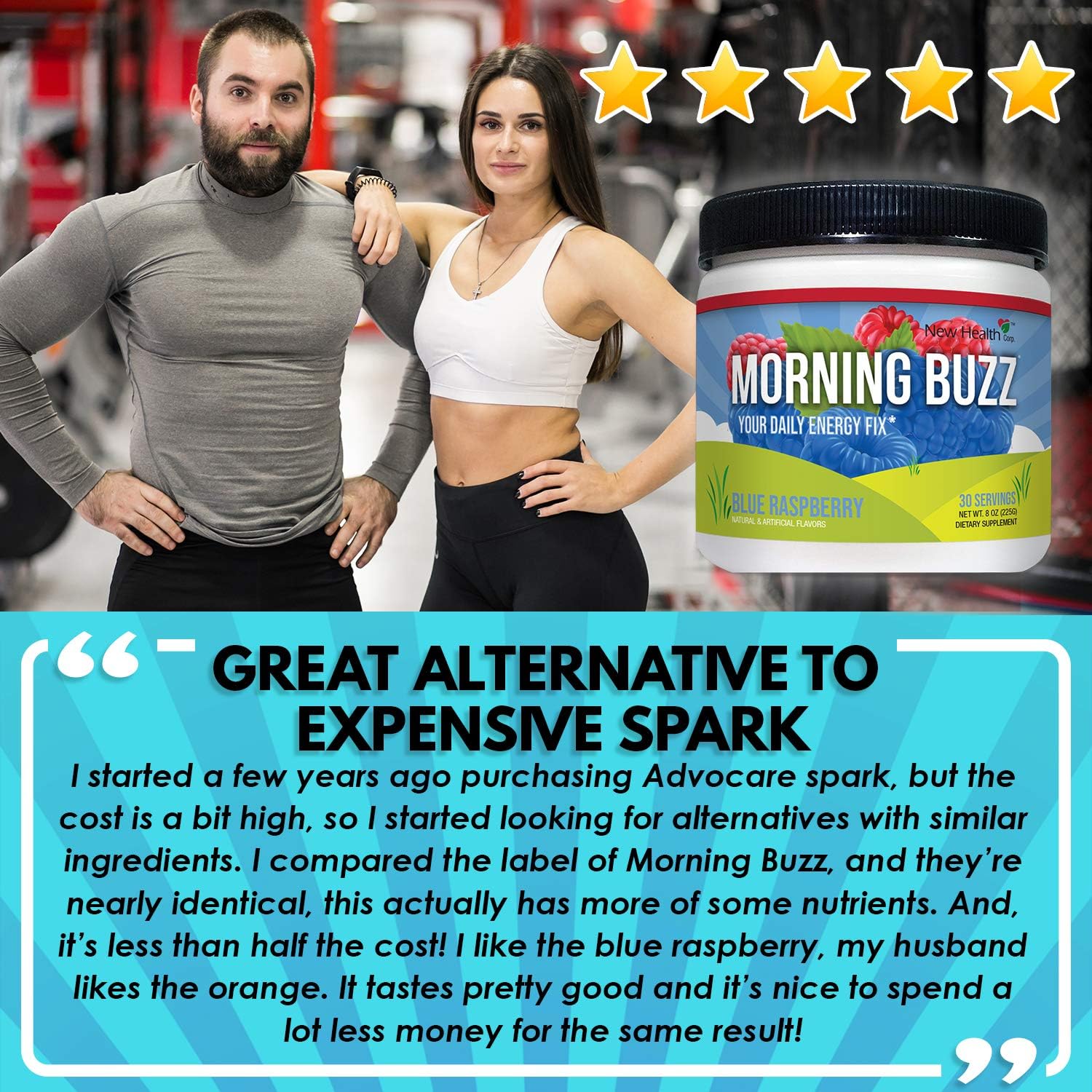 Morning Buzz Sports Energy Drink Mix by New Health, Pre Workout, Sports Nutrition Drink, Supports Lasting Energy, Endurance, Mental Clarity, and Metabolism, 8 Ounce Powder, 30 Servings(Blue Raspberry): Health & Personal Care