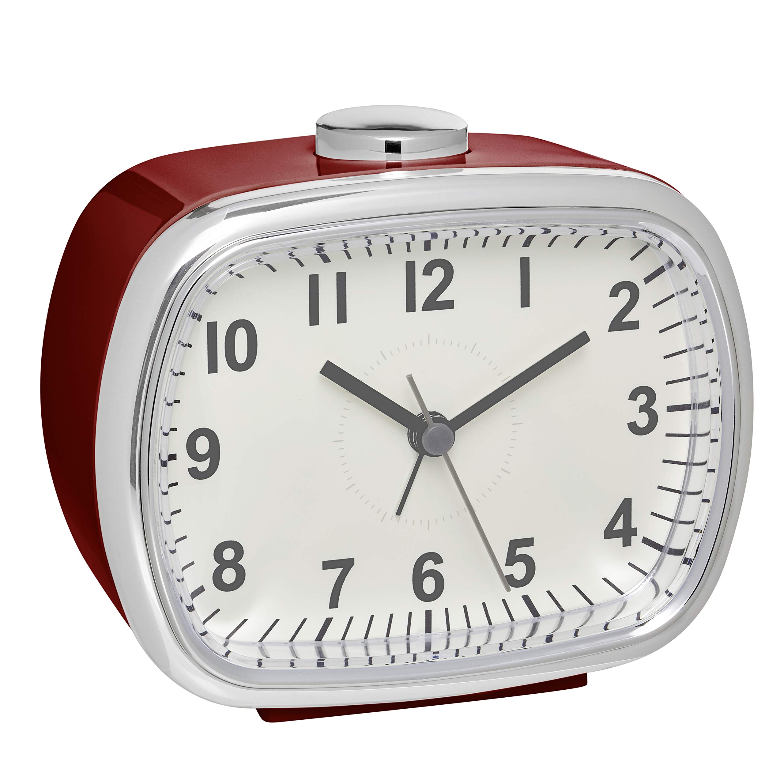 TFA Dostmann 60.1032.05 Retro Analogue Alarm Clock with Snooze Function, Wine Red, L115 x W65 x H125 mm