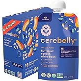 Cerebelly Organic Baby Food Pouches, Butternut Squash White Bean Purees, 16 Nutrients, No Added Sugar, Fiber & Non-GMO, 4oz, 6 Pack
