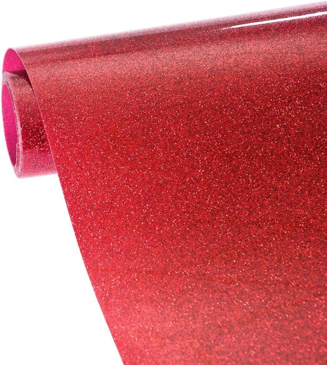 40 X 12 Inches Red Glitter HTV Vinyl Roll Heat Transfer Vinyl Bundle Red Iron On Vinyl Heat Press Design for T-shirts Bags Hats or Other Textiles (Red)