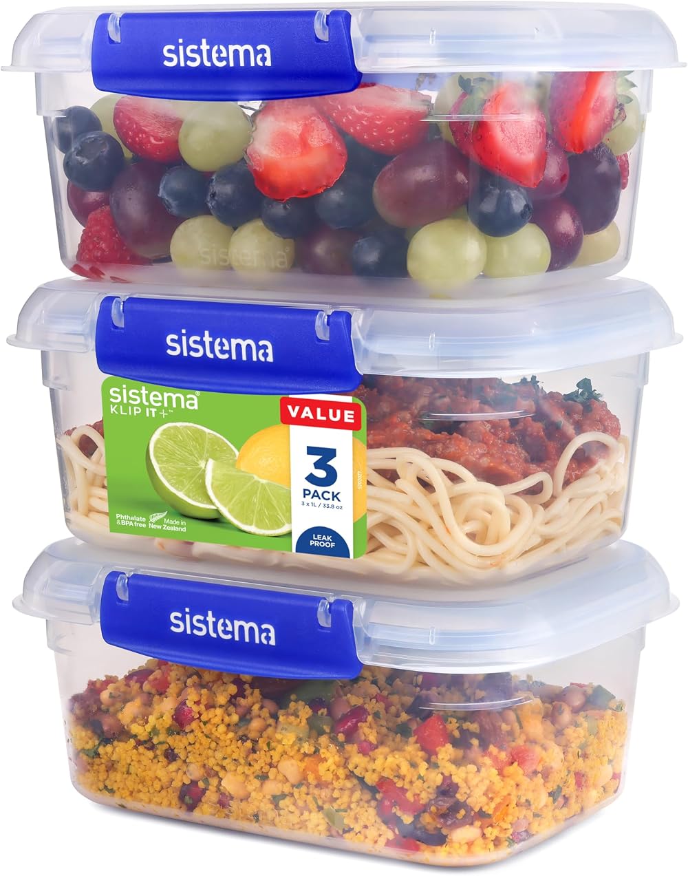 Sistema 881613 Clip-It Plus Storage Container 33.8 fl oz Microwave Safe