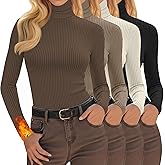 Oakgarden 4 Pack Women's Turtleneck Tops Ribbed Long Sleeve Thermal Shirts Cotton Slim Fitted Base Layer Thermal Underwear