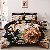Dintszyayue Floral Comforter Set King Size,7 Pieces Black and Yellow Flower Bed in a Bag Soft Microfiber Bed Set with Sheet Set for All Season