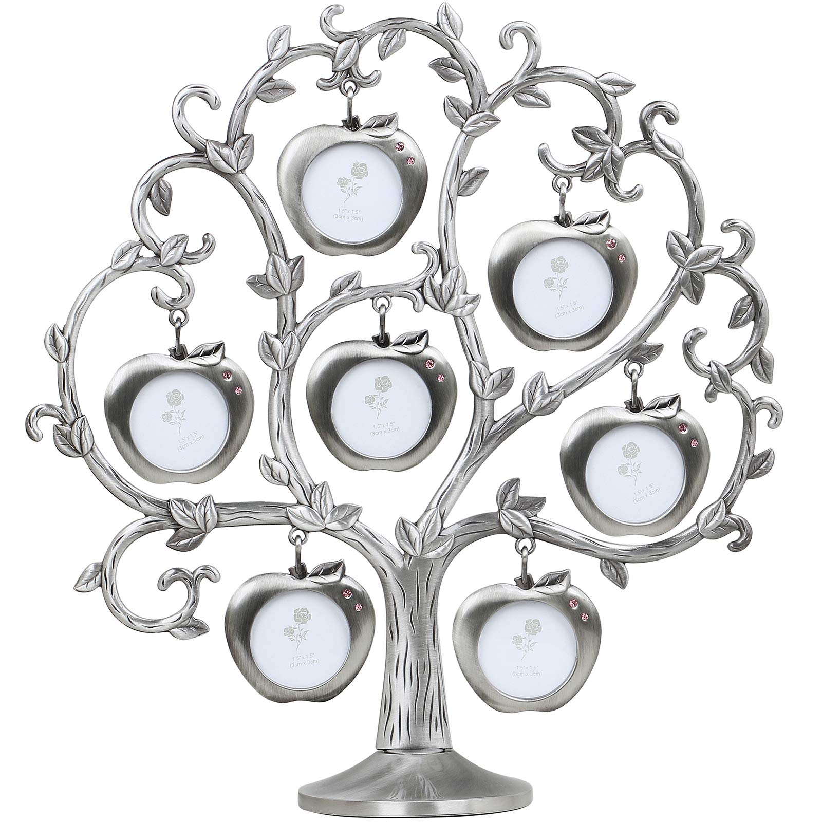 TRIXES Family Tree Photo Frame - Multi Picture Frame - Apple Tree with 7 Detachable Hanging Frames - Silver - Metal - Free Standing Home Decoration - Gifts for Her