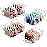 iSPECLE Freezer Organizer Bins - 4 Pack Upright Freezer Baskets for 17/21 Cu.Ft Stand Up Freezer, Wire Storage for Reach-In Freezer, Slide-Out Access, Prevents Items Falling, 2 Large 2 Medium, White