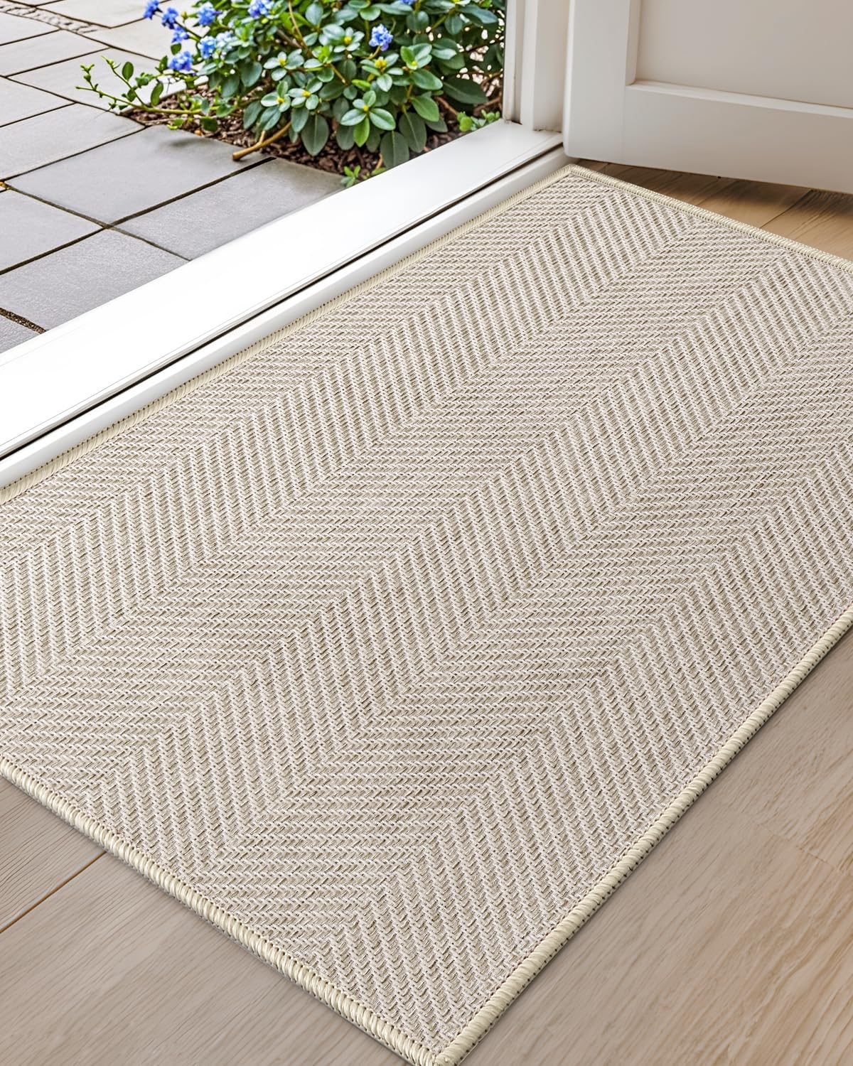 Photo 1 of Color&Geometry Ultra Thin Indoor Door Mat 32"x48", Machine Washable Front Door Mat Non Slip, Low Profile Entrance Mat Indoor, Absorbent Carpet for Inside, Entry, Entryway, White Beige (FOLD)