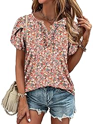 KISSMODA Women's Tunic Tops Casual V Neck Short
