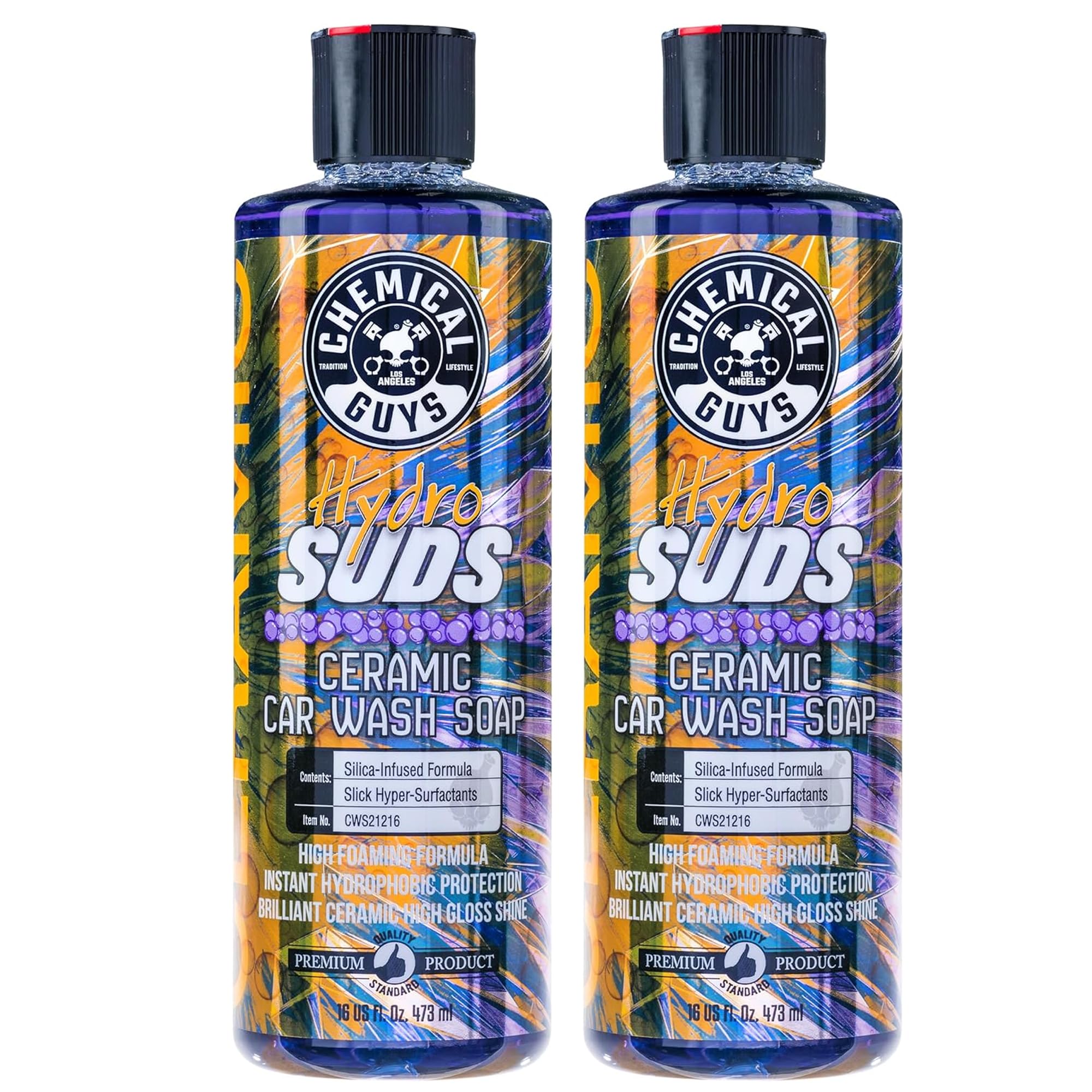 Chemical Guys CWS2121602 HydroSuds Ceramic SiO2 Shine High Foaming Car Wash Soap (Works with Foam Cannons, Foam Guns or Bucket Washes) For Cars, Trucks, SUVs, RVs & More, 16 fl oz, Berry Scent, 2 Pack Image