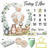 GGSTDDUP Baby Milestone Blanket for Baby Boy, Safari Animals Baby Growth Blanket Newborn Photography Background with Wooden Signs, Frames, Bandana