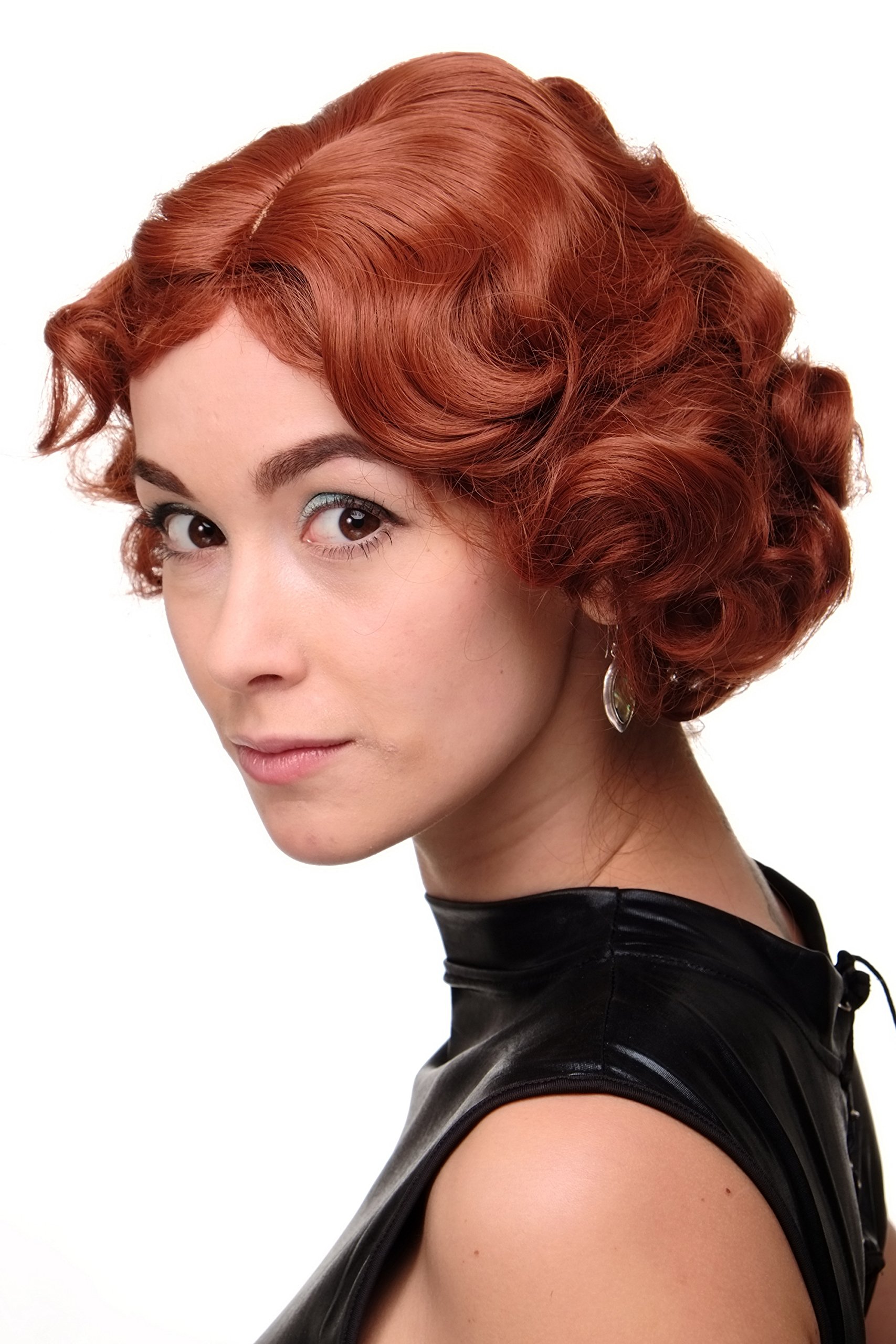 WIG ME UP A4002-350 Lady Quality Wig Short Bob 20s 30s Twenties Movie Star Diva Charleston Swing Style Wave Dark Copper Red