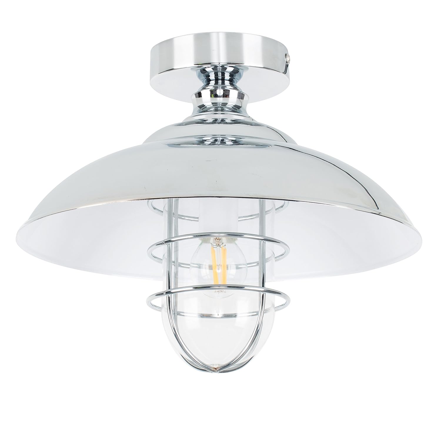 Retro Style Silver Chrome Metal Cage Semi Flush Ceiling Light