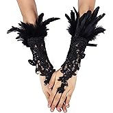Rulala Fancy Feather Lace Gloves Gothic Long Sleeved Cuffs Women Halloween Wrist Band Costume Accessories