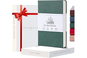 BEECHMORE BOOKS Sketch Book, A5, 5.8 x 8.3 inch Blank Sketchbook for Drawing, Paint and Draw, 156 Pages Thick Paper 160gsm, Hardcover Leather Art Notebook, Boxed for Gifts