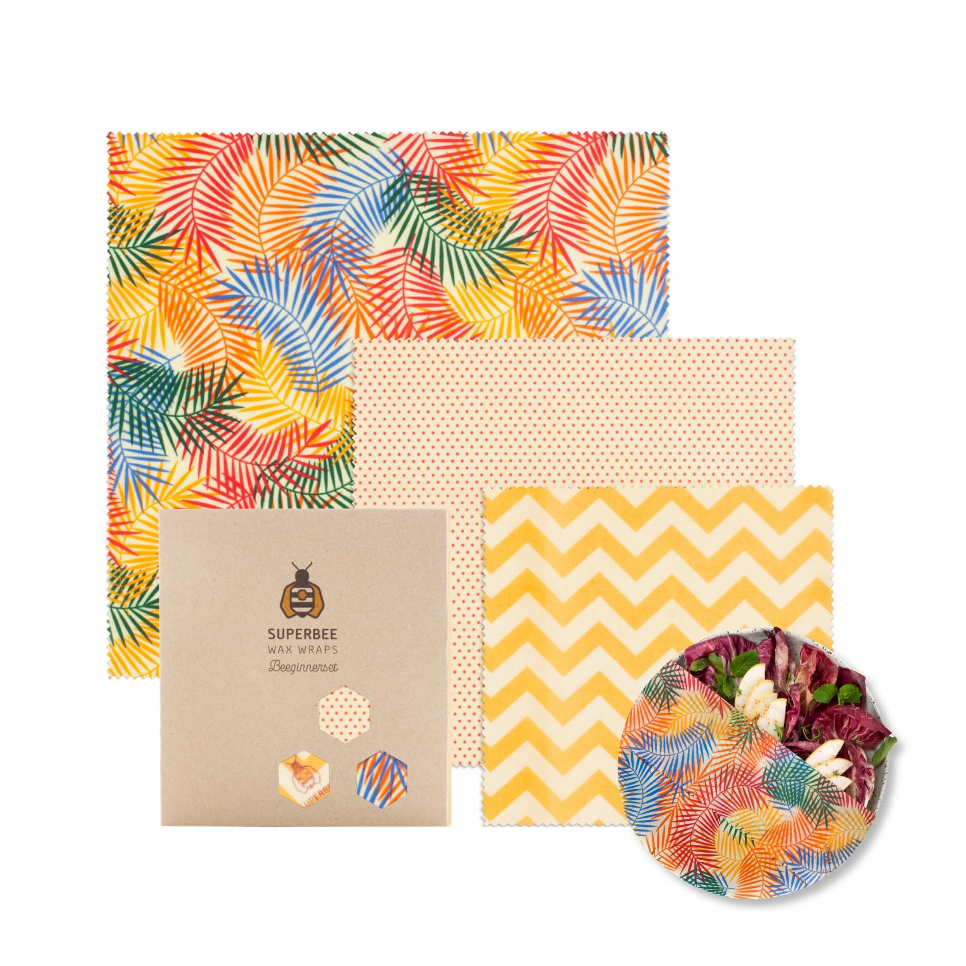 Beeswax Wrap, Reusable Beeswax Wraps for Food, Zero Waste Food Wraps, Set of 3, Small, Medium and Large, Tropical Paradise