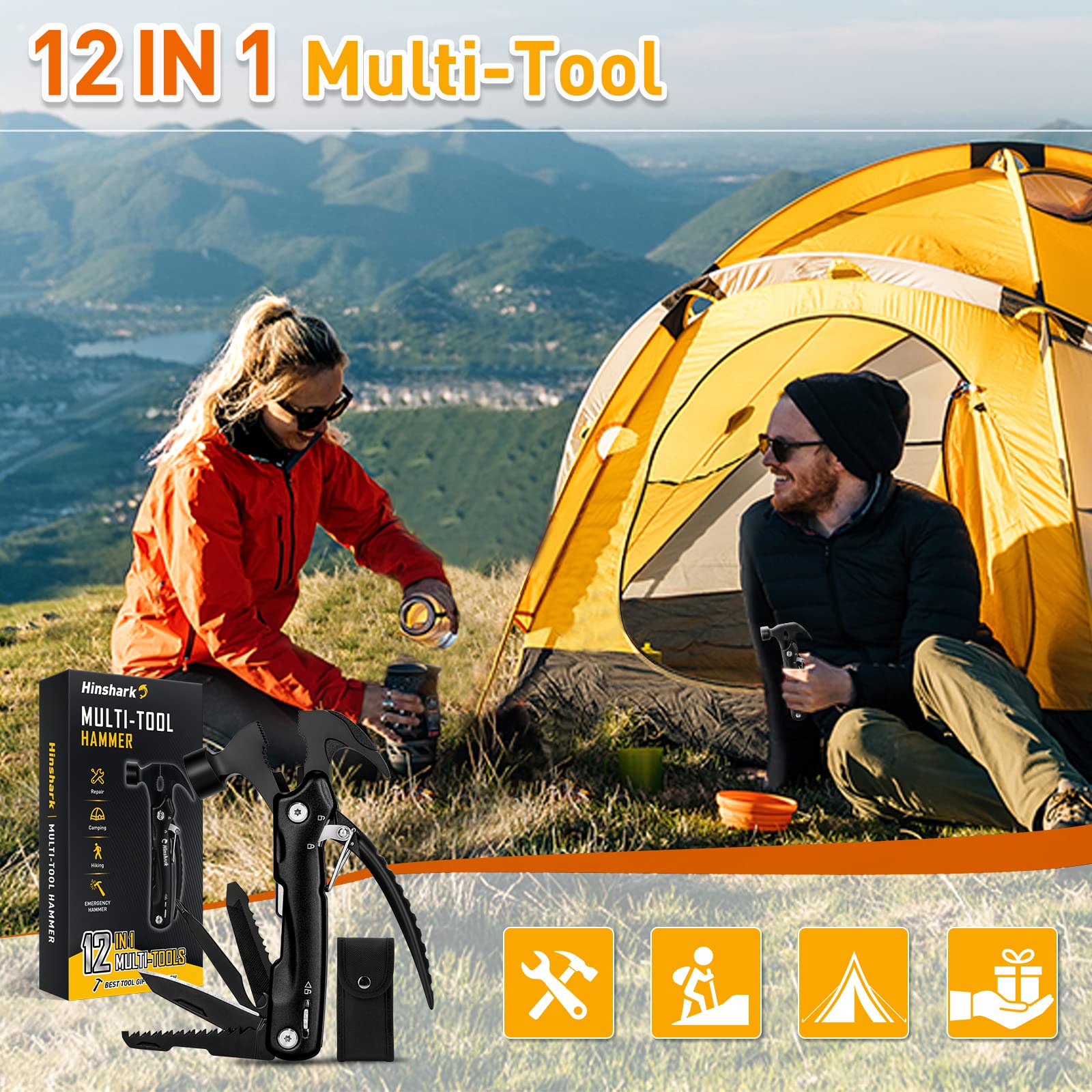 Hinshark Geschenke für Männer, 12 in 1 Multitool Camping Zubehör, Männergeschenke, Ostergeschenke Geburtstagsgeschenk Lustige Gadgets Ostern Geschenke für Erwachsene Männer Papa, Vatertagsgeschenk 9