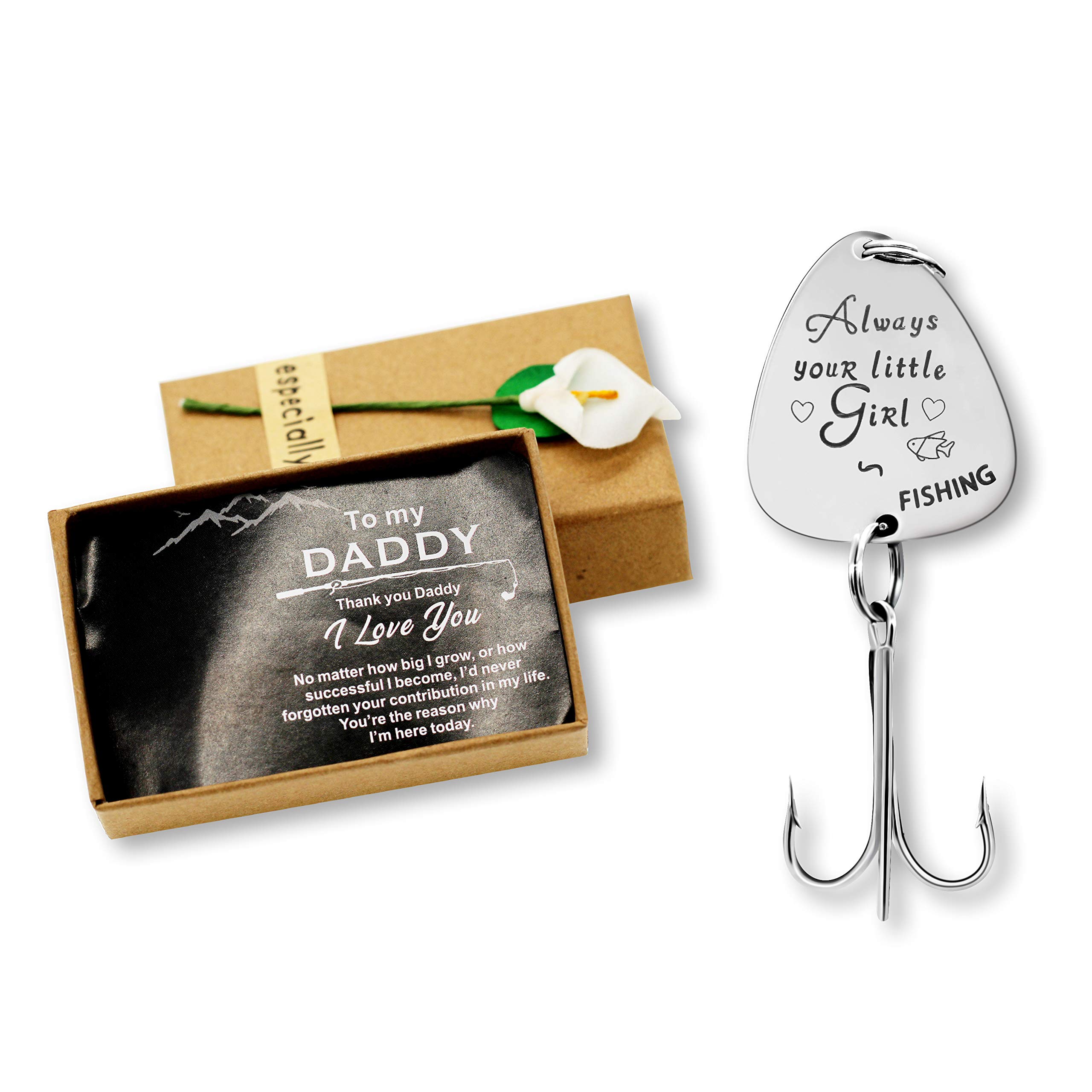 Uloveido Silver Color Stainless Steel Treble Fish Hooks Fishing Circle Hooks with Gift Box for Men Husband Dad Christmas Birthday Gift Y578 (To dad-Always your little girl)