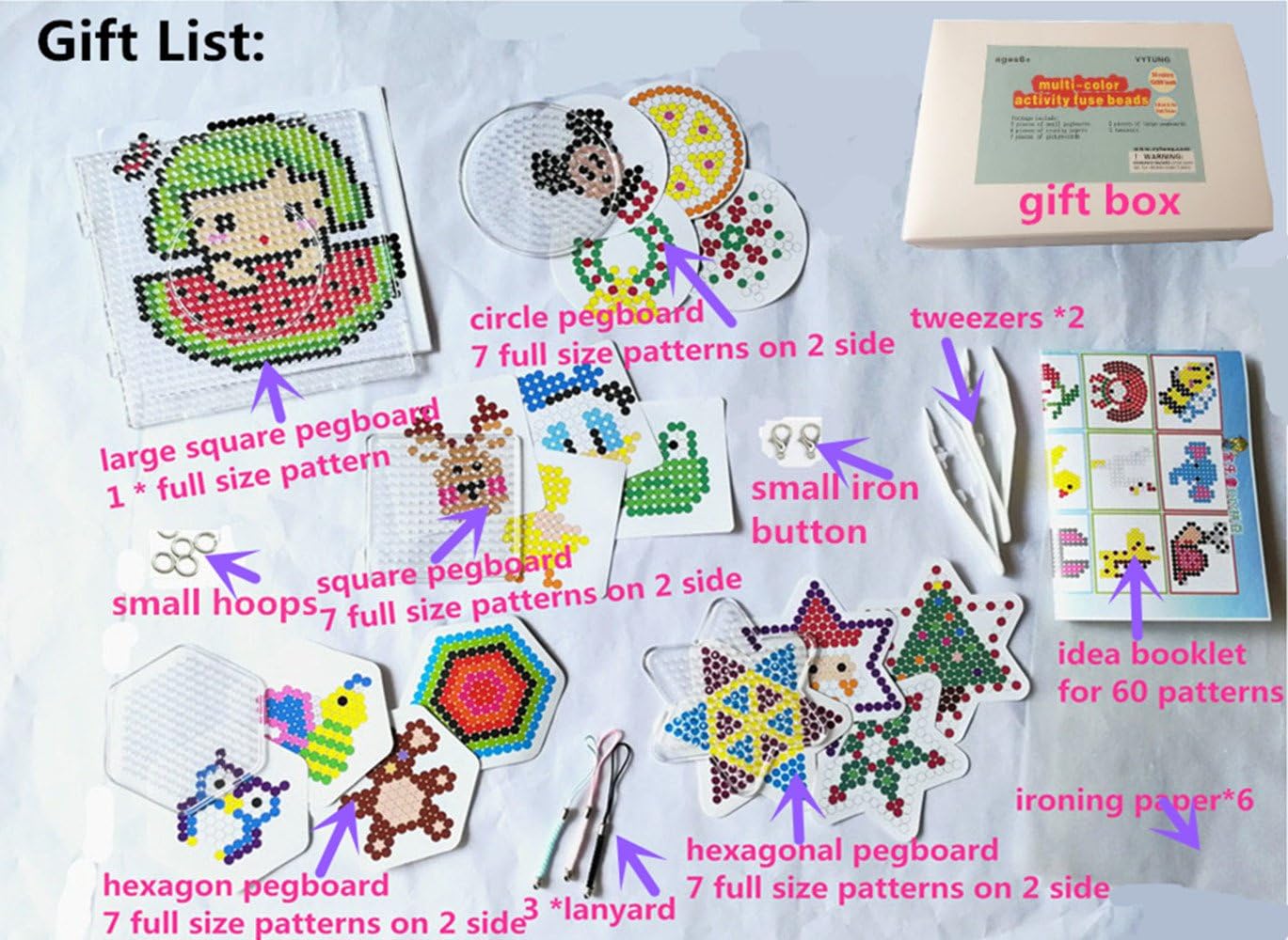 Vytung Fuse Beads Kit10000pcs 36Colors(6 Glow in Dark) 5Pegboards 89