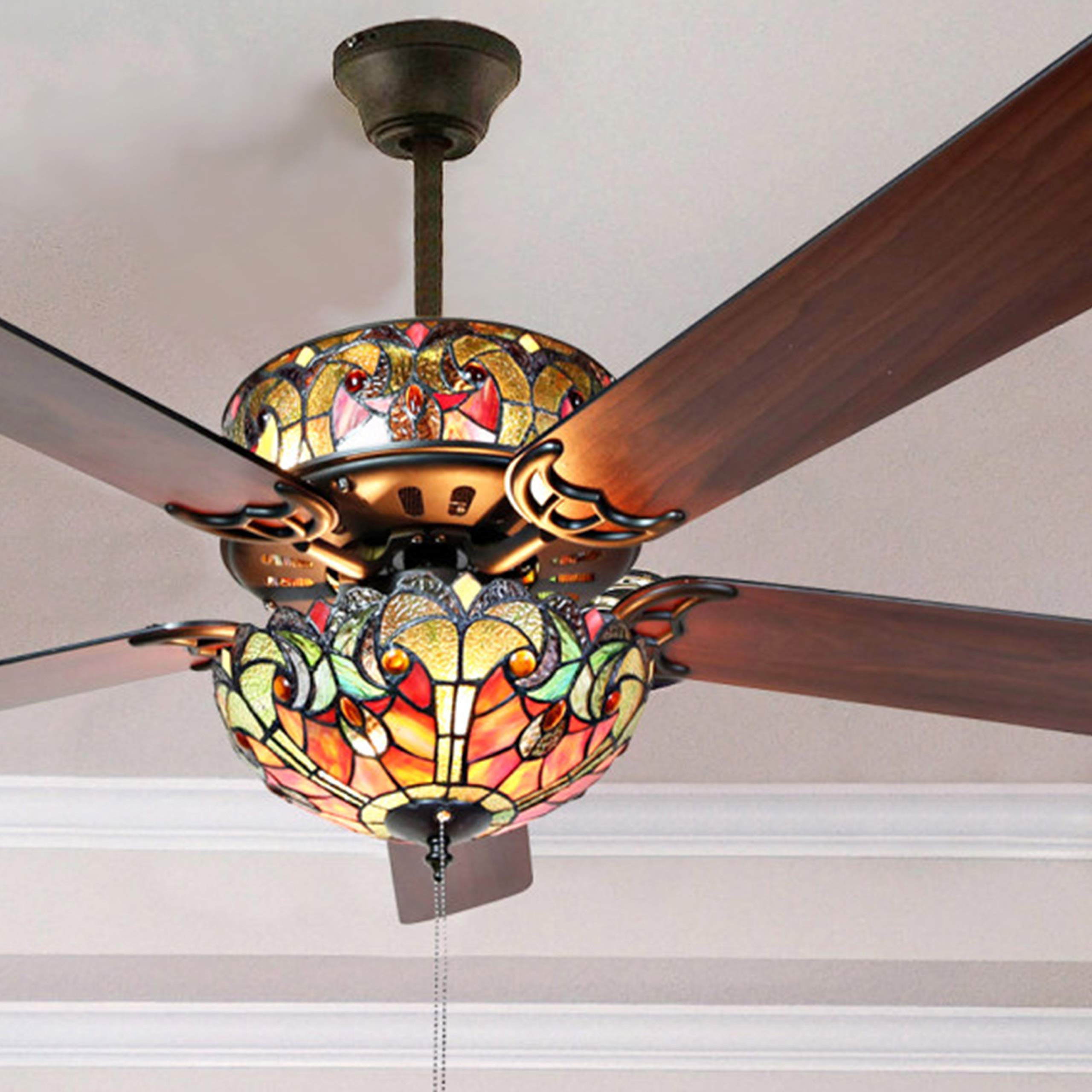 Photo 1 of RIVER OF GOODS 52 Inch LED Stained Glass Ceiling Fan - Double-Lit Ceiling Fans With Lights and Remote - Unique Lighting & Ceiling Fans - Charming Antique Ceiling Fan Light Fixture - Halston - Spice